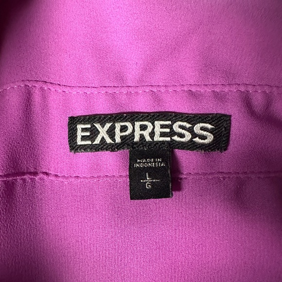 Express Polyester Button Down Purple Neon Long Sleeve Blouse Top size L - Picture 5 of 5